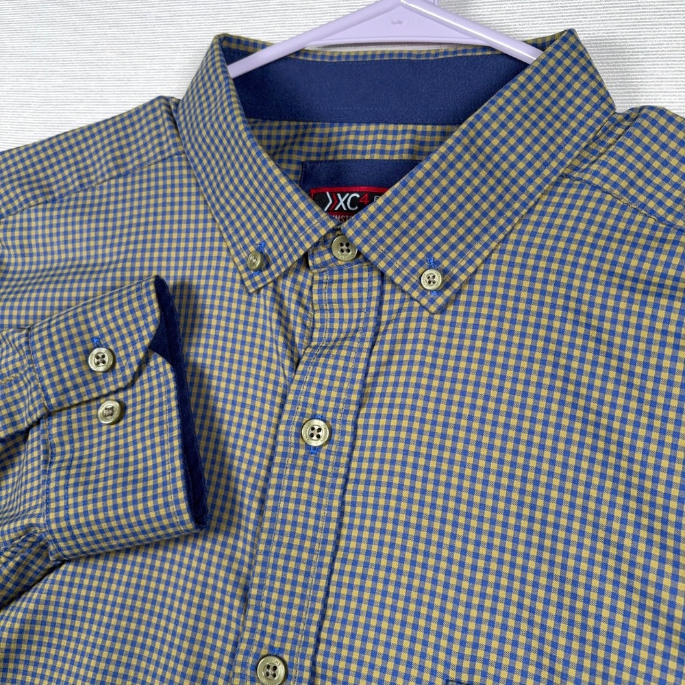 Johnston & Murphy XC4 Shirt Mens XL Blue Yellow Nylon Spandex Long Sleeve